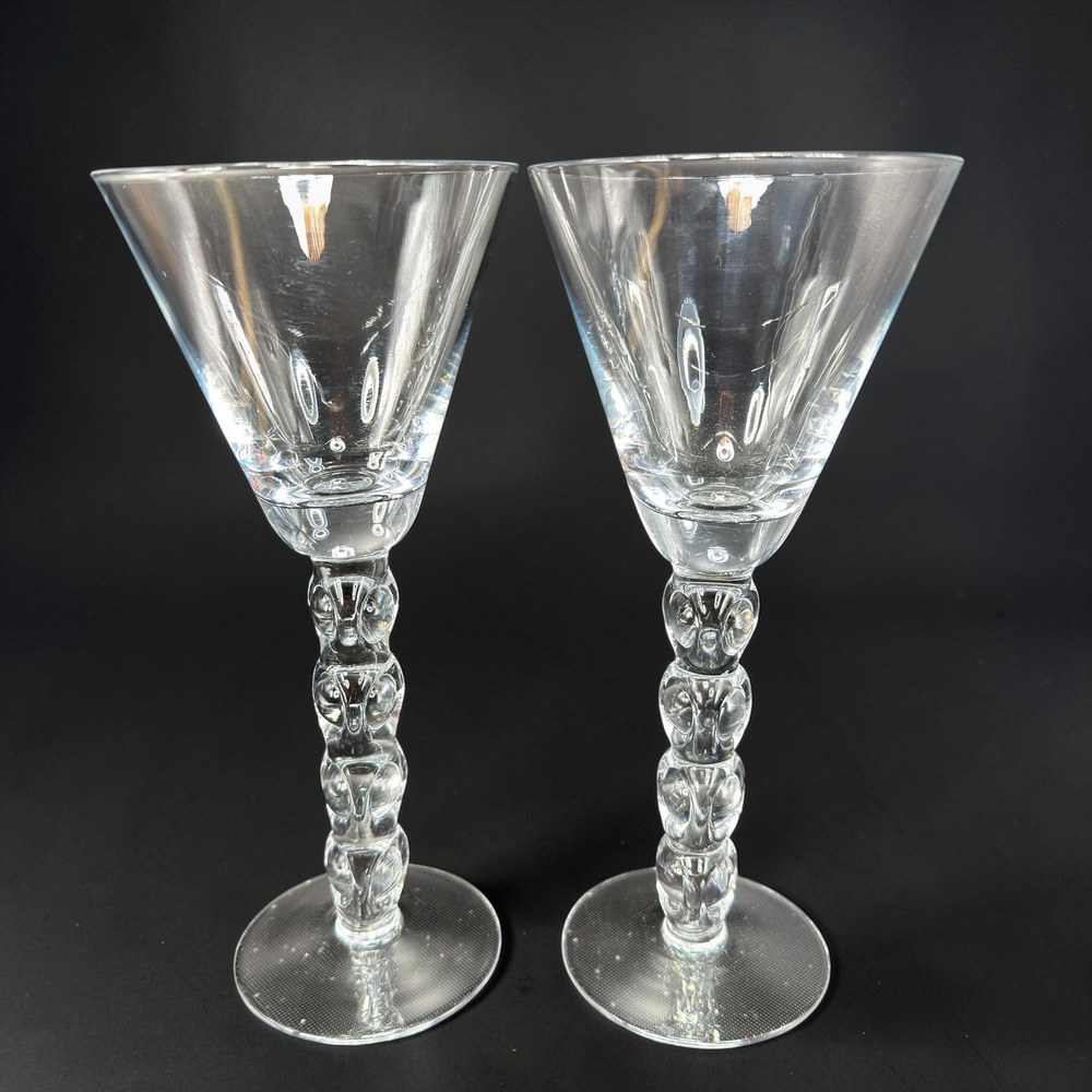 Z Gallery Clear Crystal Martini Glasses Pair Stacked Ball Bubble Stem Barware